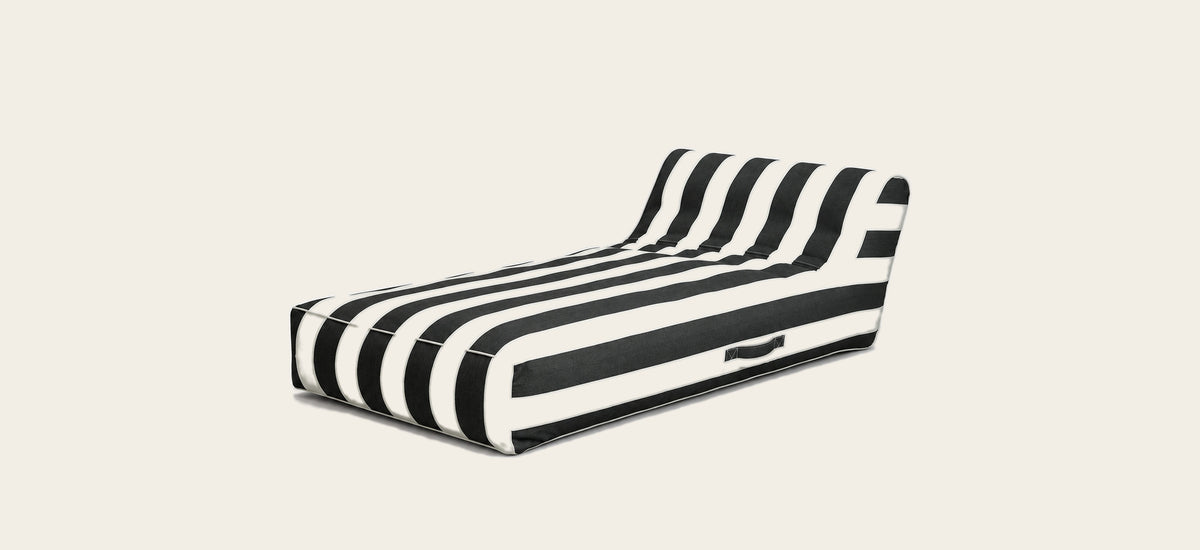 Poolboy Floata-Long in Striped, side three-quarter view with construction details annotated