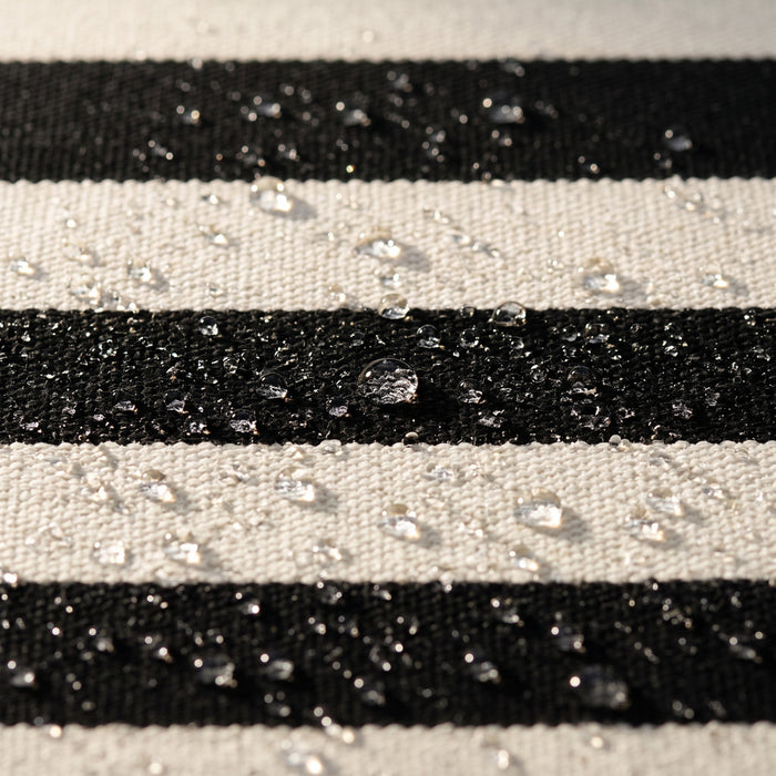 Poolboy Striped colourway, black and cream solution-dyed Olefin fabric close up