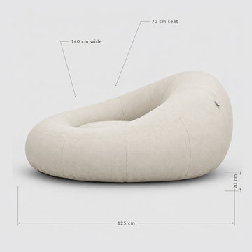 Poolboy Floata-Round dimensions: 140cm wide with a 70cm seat, 125cm deep.