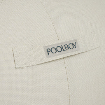 Woven Poolboy label on the Poolboy Floata-Round in Cloud white.