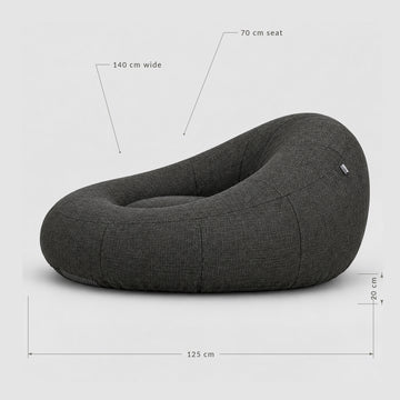 Poolboy Floata-Round dimensions: 140cm wide with a 70cm seat, 125cm deep.