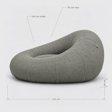 Poolboy Floata-Round dimensions: 140cm wide with a 70cm seat, 125cm deep.