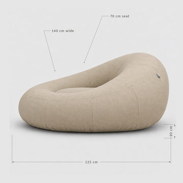 Poolboy Floata-Round dimensions: 140cm wide with a 70cm seat, 125cm deep.