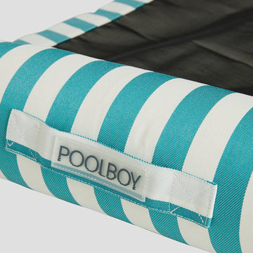 Woven Poolboy label on the Poolboy Sinka-Bit in Blue and White stripe.