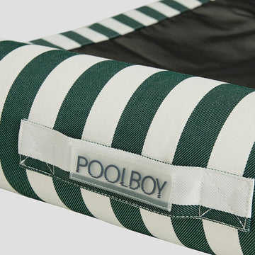 Woven Poolboy label on the Poolboy Sinka-Bit in Green and White stripe.