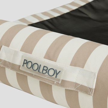 Woven Poolboy label on the Poolboy Sinka-Bit in Khaki and White stripe.