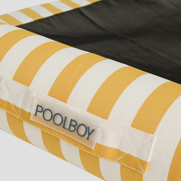 Woven Poolboy label on the Poolboy Sinka-Bit in Yellow and White stripe.